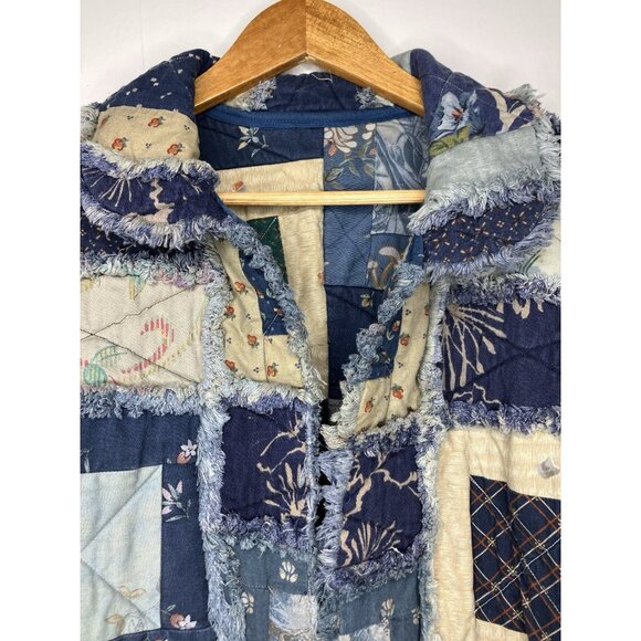 Quilted Patchwork Women's Medium Jacket Blue Artsy Boho - Picture 7 of 13
